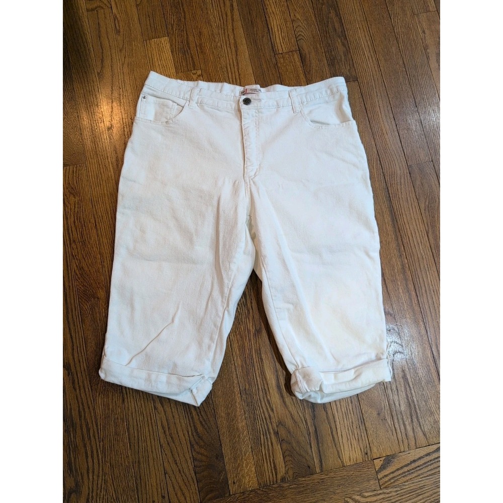 Lee Womens Classic at the Waist White Cuffed Capri Jeans Stretch Sz 16 W PLUS